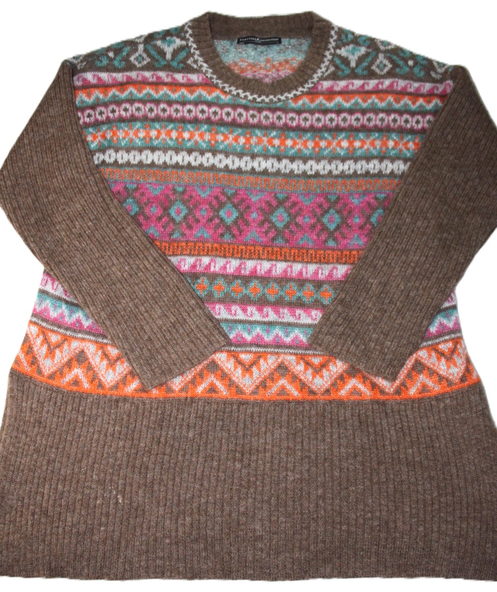 Peruvian Connection Sweater Womens S Brown Alpaca Cotton Fair Isle Pullover